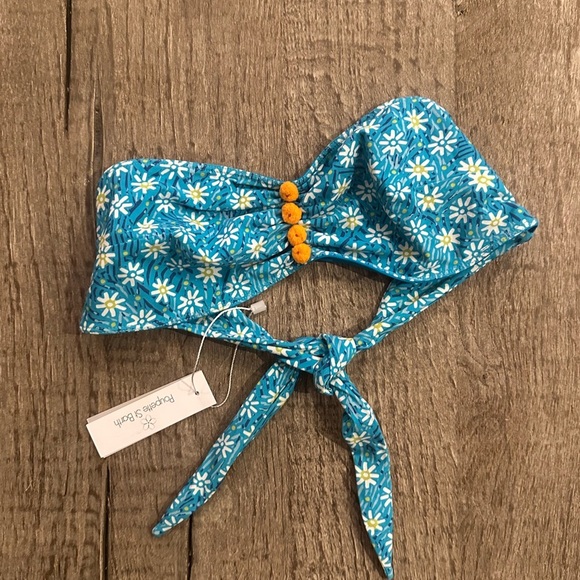 Poupette St. Barth Bandeau Bikini Top in Blue Daisy. - Picture 1 of 6